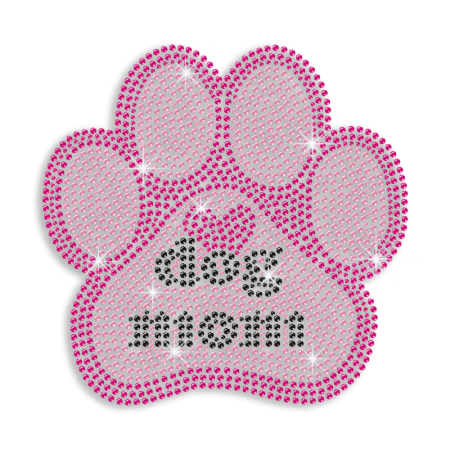 Pink Cute Dog Mom Iron-on Stud Rhinestone Transfer