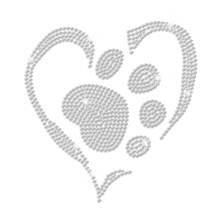 Crystal Paw in the Heart Iron-on Rhinestone Transfer