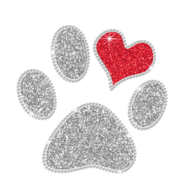 Glistering Paw Print & Heart Iron-on Glitter Rhinestone Transfer