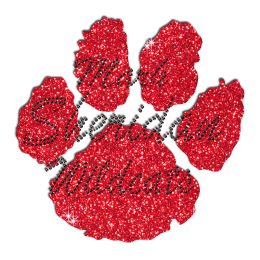 Cute Red Wildcat Paw Print Iron on Glitter Rhinestone Transfer