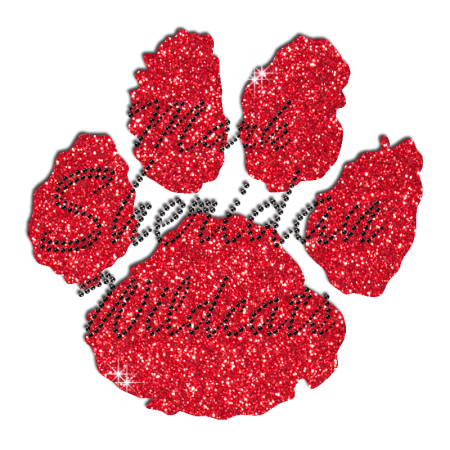 Cute Red Wildcat Paw Print Iron on Glitter Rhinestone Transfer