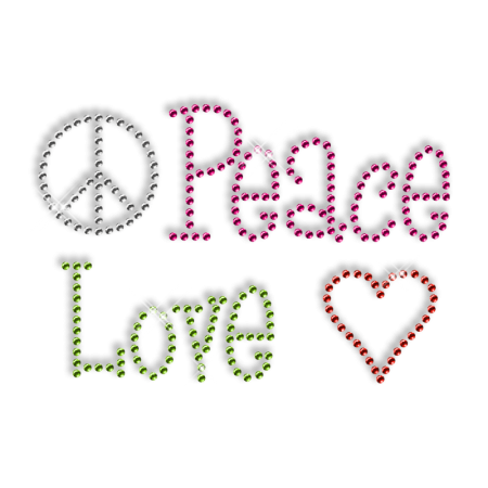 Hotfix Peace Love Rhinestone Crystal Motif