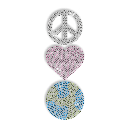 Rhinestone Peace Love Design Iron ons for T shirt