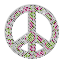 Dots Peace Sign Rhinestone Bling Iron on Motif