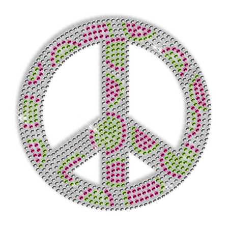 Dots Peace Sign Rhinestone Bling Iron on Motif