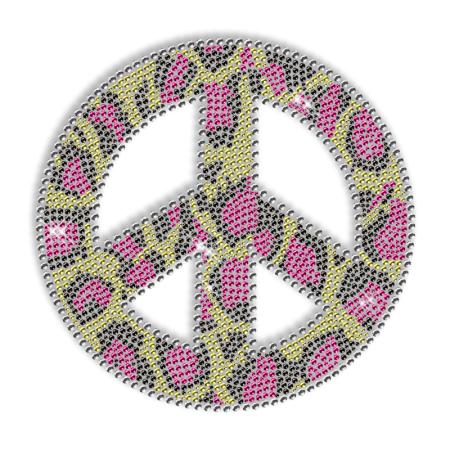 Pink Leopard Print Iron on Rhinestud Peace Motif