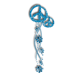 Teal Peace Sign & Flowers Iron-on Glitter Rhinestone Transfer