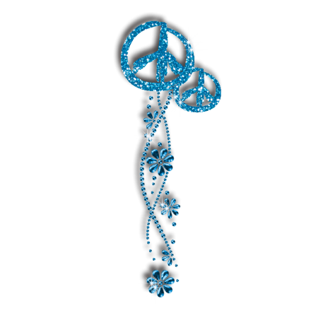 Teal Peace Sign & Flowers Iron-on Glitter Rhinestone Transfer