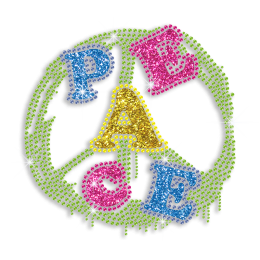 Colorful Peace Love Glitter Neon Stud Iron-on Transfer