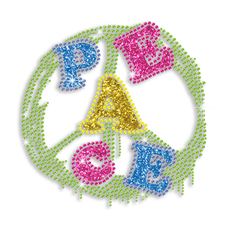 Colorful Peace Love Glitter Neon Stud Iron-on Transfer