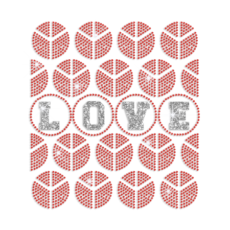 Impressive Peace Love Hotfix Glitter Rhinestone Transfer