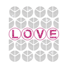 Shiny Peace Love Hotfix Glitter Rhinestone Transfer Motif