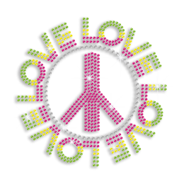 Vegas Show Colorful Love Peace Sign Iron-on Rhinestone Transfer