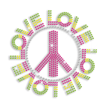 Vegas Show Colorful Love Peace Sign Iron-on Rhinestone Transfer