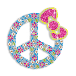 Vegas Show Colorful Peace Sign with Bow Nailhead Neon Stud Iron-on Transfer