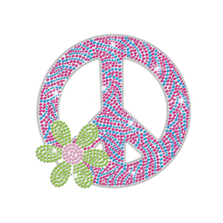 Green Flower & Peace Sign Iron-on Rhinestone Transfer