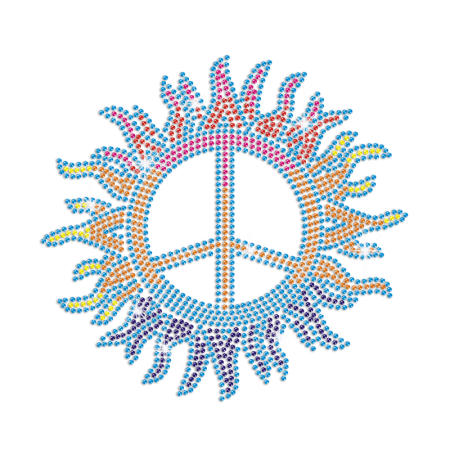 Multicolor Bling Peace Sign Iron-on Rhinestone Transfer