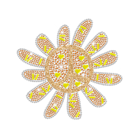 Cute Sunflower Peace Sign Hotfix Rhinestone Transfer Design