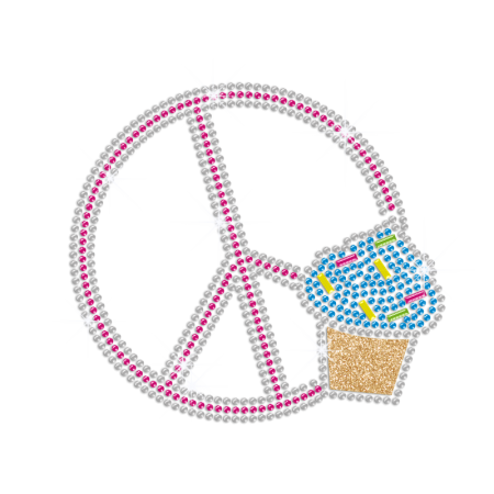 Pretty Cupcake & Peace Sign Iron-on Rhinestone Transfer