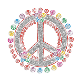 Colorful Flowers & Peace Sign Iron on Rhinestone Transfer