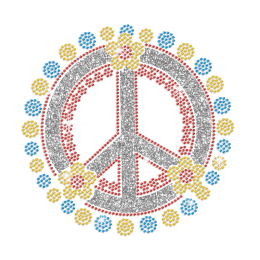 Sparkling Flowers & Peace Sign Iron on Rhinestone Transfer