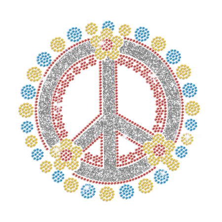 Sparkling Flowers & Peace Sign Iron on Rhinestone Transfer