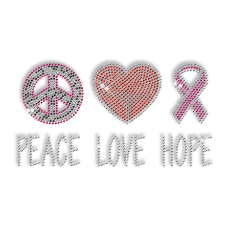 Rhinestone Peace Love and Hope Iron on Transfers Motif for Clothes
