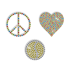 Shining Colorful Rhinestone Transfer Iron ons Peace Love Motif For Shirts