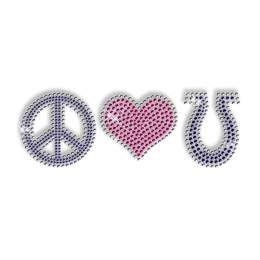 Shining Rhinestone Transfer Iron ons Pink and Purple Peace Love Motif For Clothes