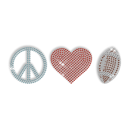 Shining Rhinestone Soccer Peace Love Iron on Transfer for Clothes