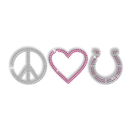 Sparkling Rhinestone Iron on Peace Love Motif for Clothes
