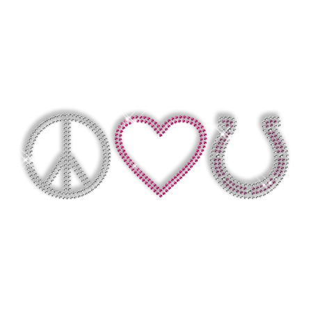 Sparkling Rhinestone Iron on Peace Love Motif for Clothes