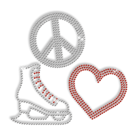 Sparkle Rhinestone Pure Crystal Peace Love Skating Shoes Iron on Transfer Motif for Clothes