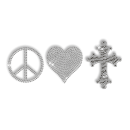 Best Custom Shinning Peace Love Cross in Crystal and Black Rhinestone Iron on Transfer Design