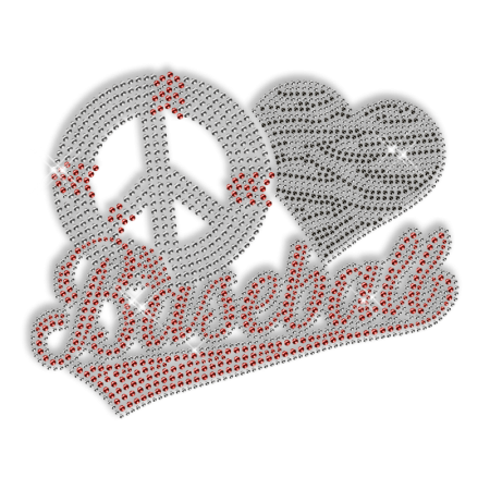 Custom Sparkle Peace Love Baseball Rhinestone Iron on Transfer Design