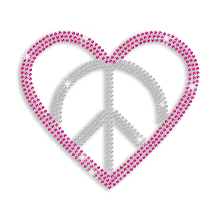 Pink Peace Love Heart Iron-on Rhinestone Transfer