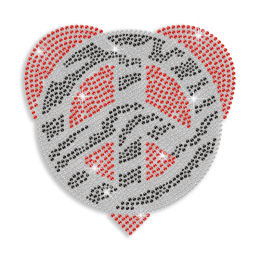 Overlapped Heart & Peace Sign Iron on Rhinestone Transfer