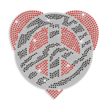 Overlapped Heart & Peace Sign Iron on Rhinestone Transfer