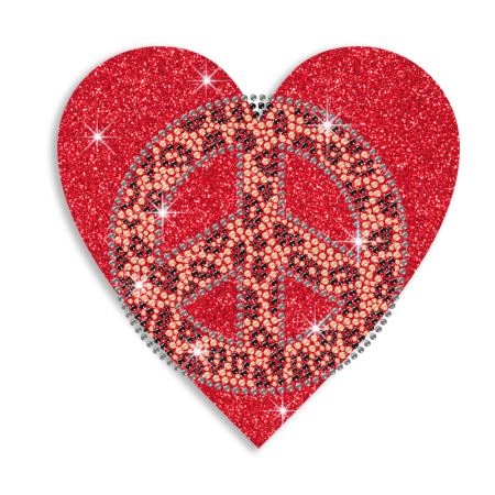 Bling Heart & Peace Sign Iron-on Glitter Rhinestone Transfer