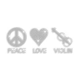 Crystal Peace Love Violin Iron-on Rhinestone Transfer