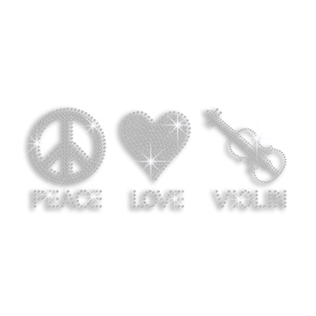 Crystal Peace Love Violin Iron-on Rhinestone Transfer