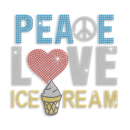 Colorful Peace Love Ice Cream Iron on Rhinestone Transfer