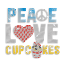 Trendy Peace Love Cupcakes Iron-on Rhinestone Transfer