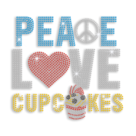 Trendy Peace Love Cupcakes Iron-on Rhinestone Transfer