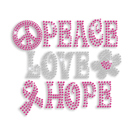 Pinky Peace Love Hope Iron-on Rhinestone Transfer