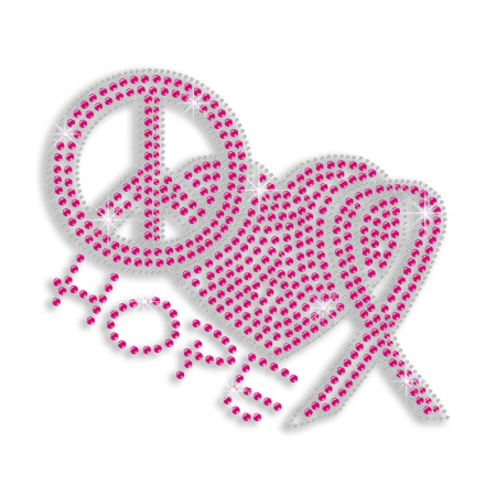 Pinky Peace Love Hope Iron-on Rhinestone Transfer