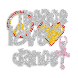 Colorful Peace Love Dance Iron-on Rhinestone Transfer