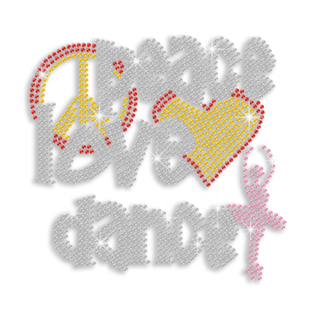 Colorful Peace Love Dance Iron-on Rhinestone Transfer