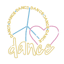 Cute Peace Love Dance Iron-on Rhinestone Transfer