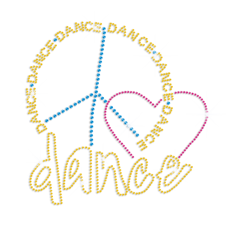 Cute Peace Love Dance Iron-on Rhinestone Transfer